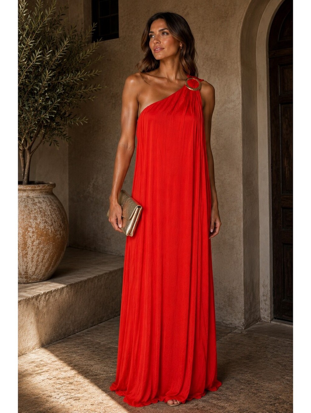 NWT Aakka Grecian inspired One-shoulder gown